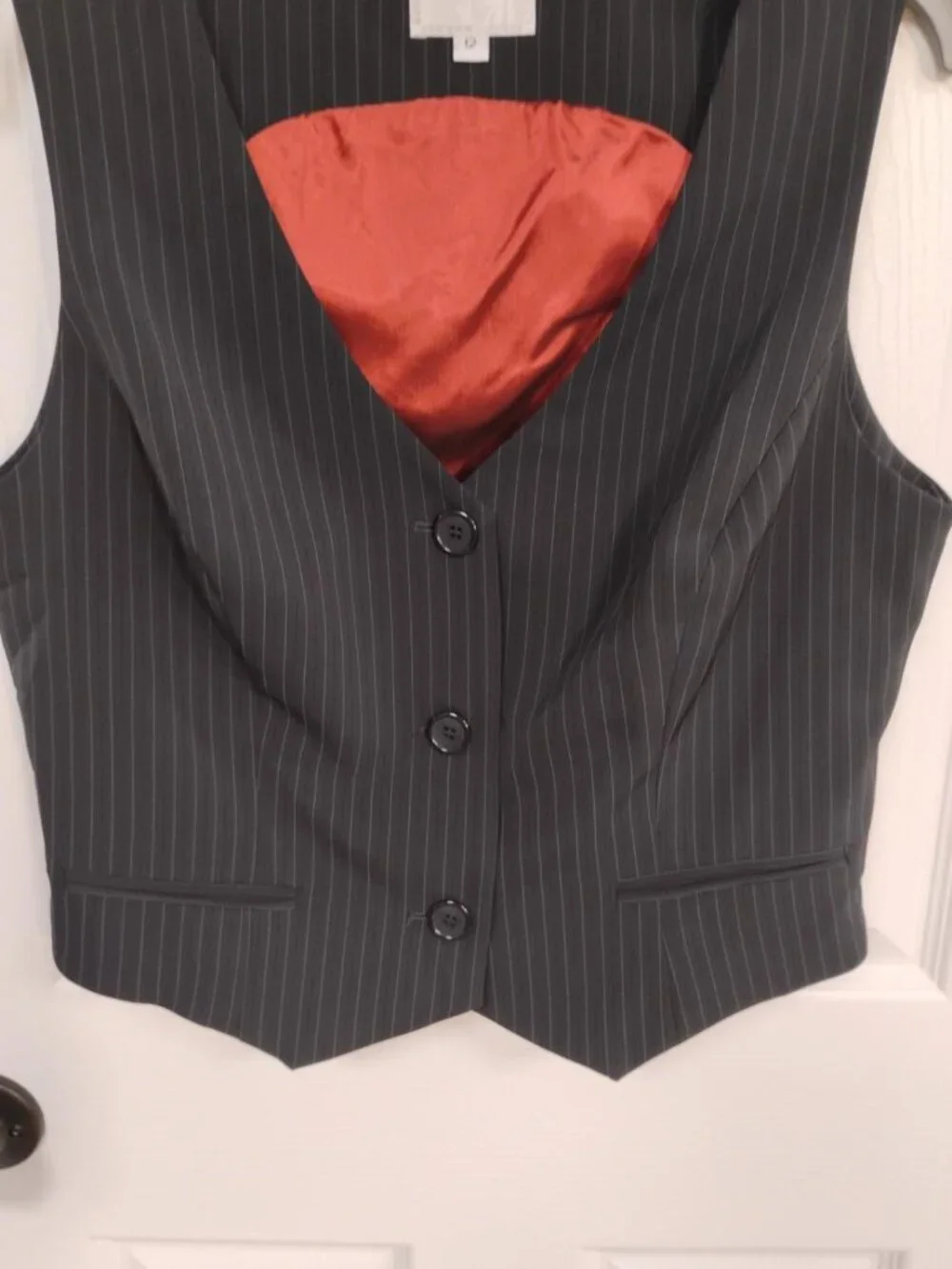 Alberto Makali Size 12 Black Pinstripe Vest Red Satin Made USA